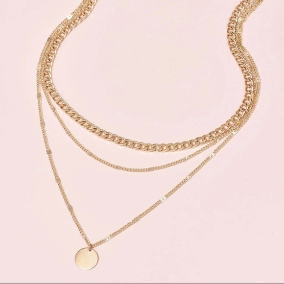 Layered Chain Disc Necklace - Picture 2 of 4